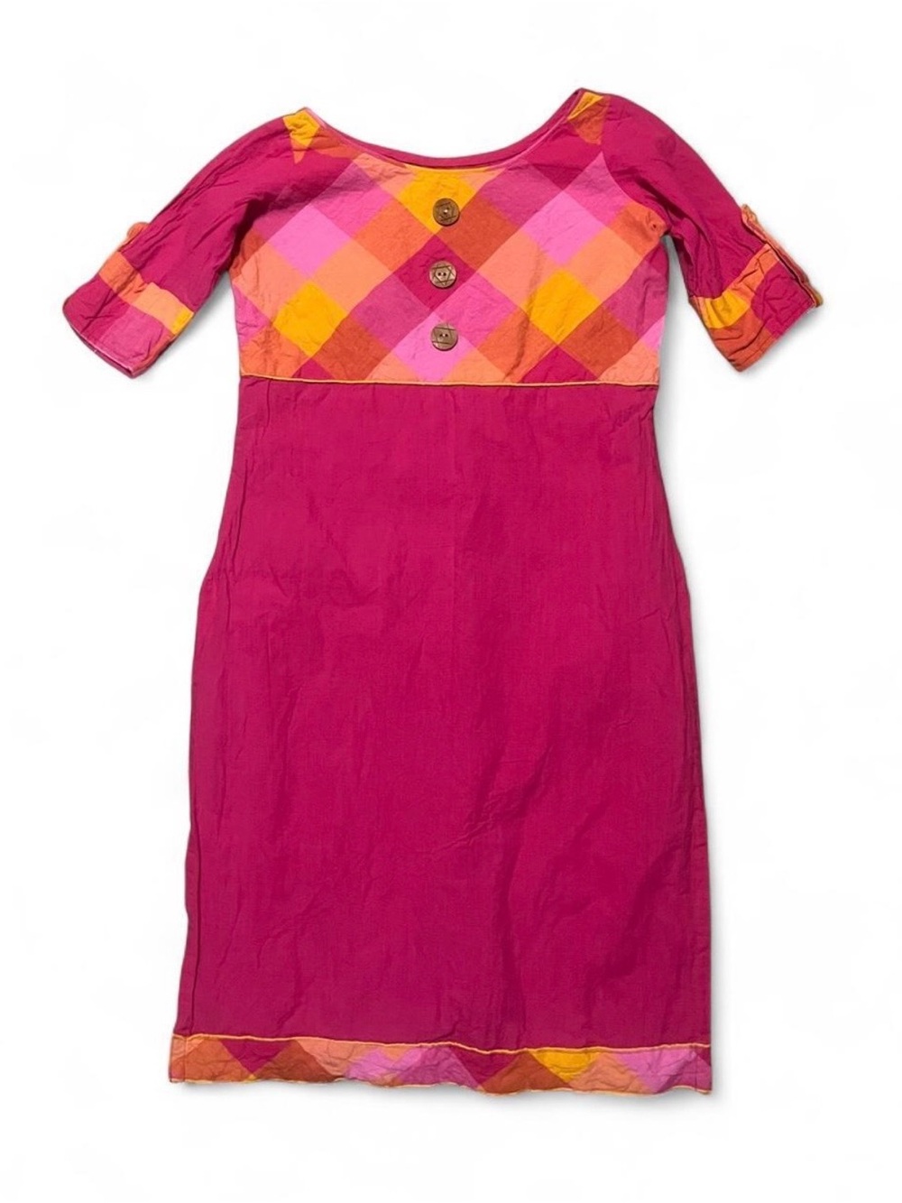 Handmade Pink & Orange Plaid Dress with Button Detail